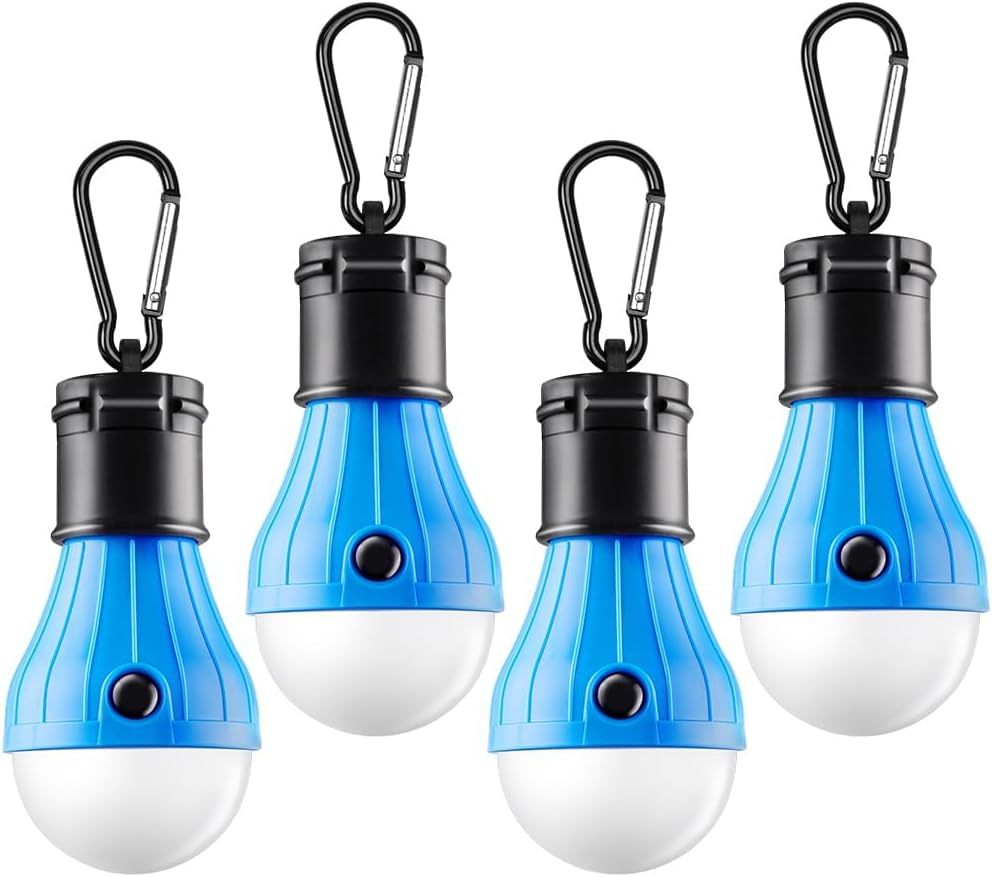 Tent Lamp 4 Packs Portable LED Tent Lights Clip Hook Hurricane Emergency Lights LED Camping Lights Bulb Camping Lanterns Camping Equipment for Camping Hiking Backpacking Outage