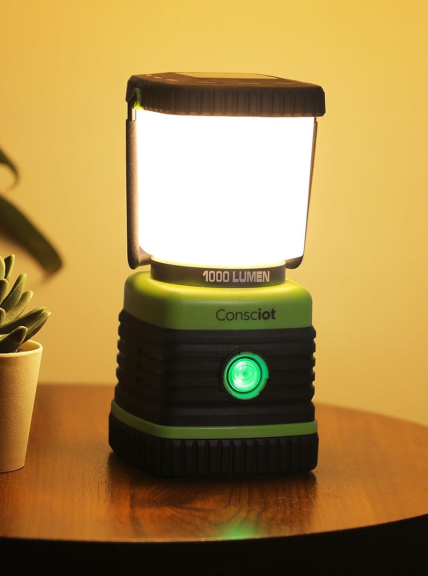 LED Camping Lantern, Consciot Battery Powered Camping Lights, 1000LM, 4 Light Modes, IPX4 Waterproof Tent Lights, Portable Flashlight for Power Outages, Emergency, Hurricane, Hiking, 2-Pack