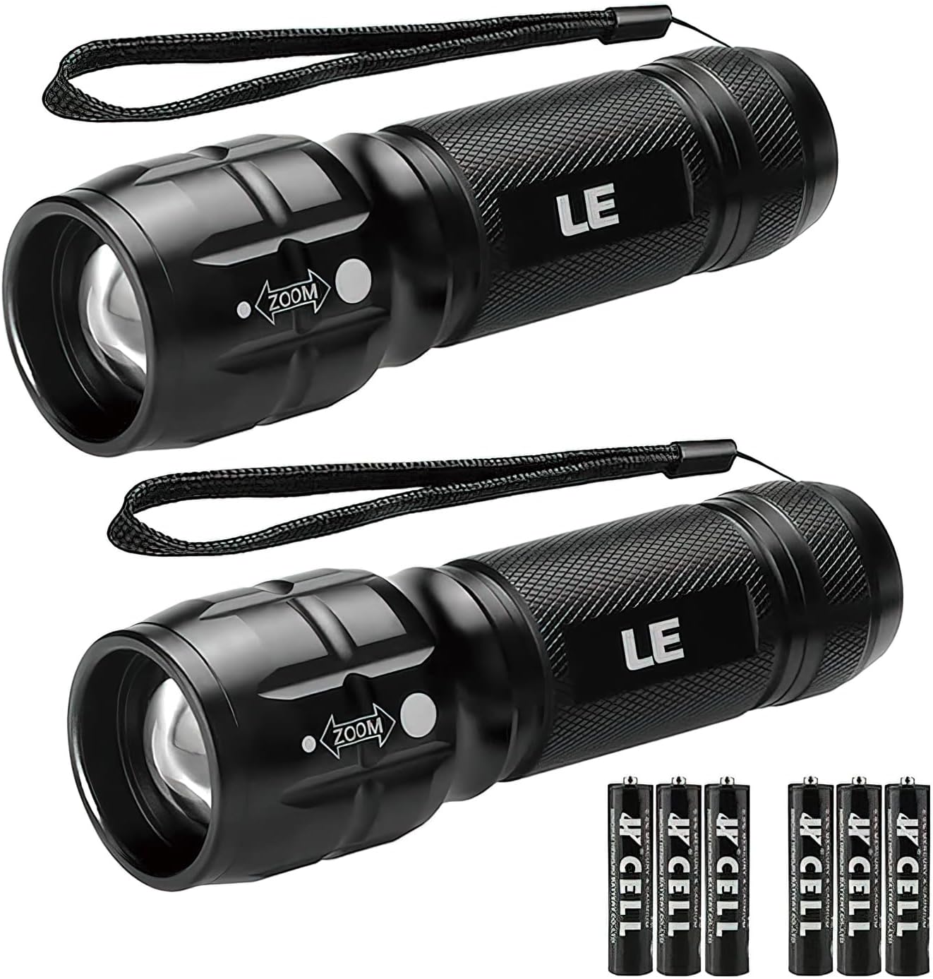 Lighting EVER LED Flashlights High Lumens, Small Flashlight, Waterproof, Adjustable Focus Flash Light for Outdoor, Emergency, Camping, AAA Batteries Included, 2 Pack