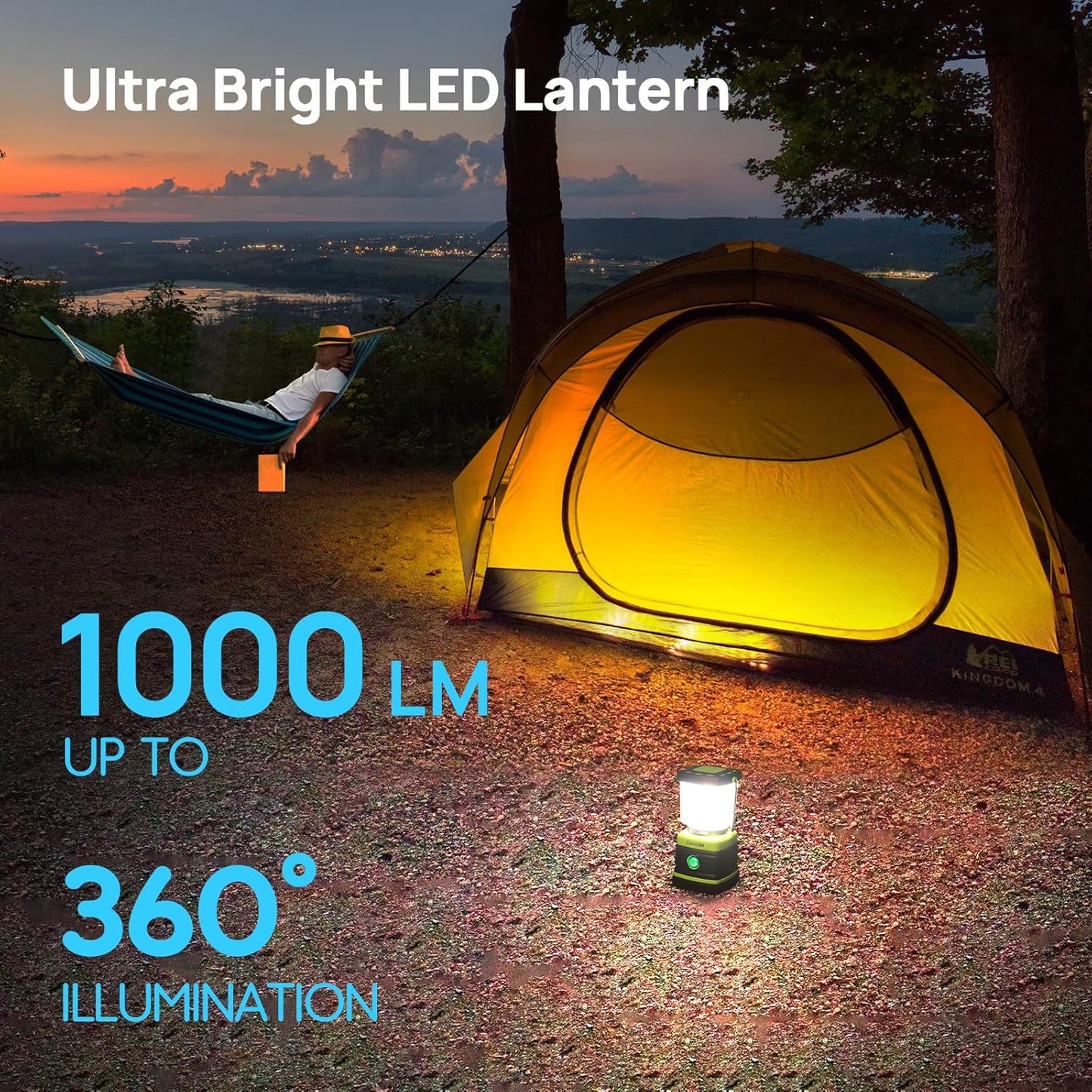 LED Camping Lantern, Consciot Battery Powered Camping Lights, 1000LM, 4 Light Modes, IPX4 Waterproof Tent Lights, Portable Flashlight for Power Outages, Emergency, Hurricane, Hiking, 2-Pack