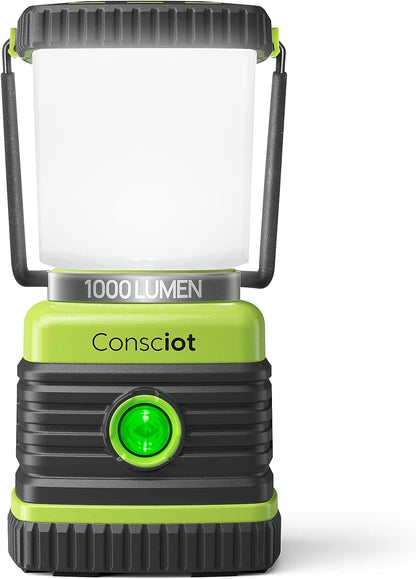 LED Camping Lantern, Consciot Battery Powered Camping Lights, 1000LM, 4 Light Modes, IPX4 Waterproof Tent Lights, Portable Flashlight for Power Outages, Emergency, Hurricane, Hiking, 2-Pack