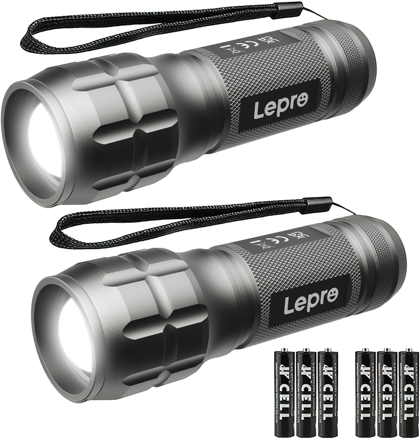 Lighting EVER LED Flashlights High Lumens, Small Flashlight, Waterproof, Adjustable Focus Flash Light for Outdoor, Emergency, Camping, AAA Batteries Included, 2 Pack