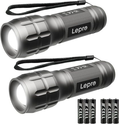 Lighting EVER LED Flashlights High Lumens, Small Flashlight, Waterproof, Adjustable Focus Flash Light for Outdoor, Emergency, Camping, AAA Batteries Included, 2 Pack