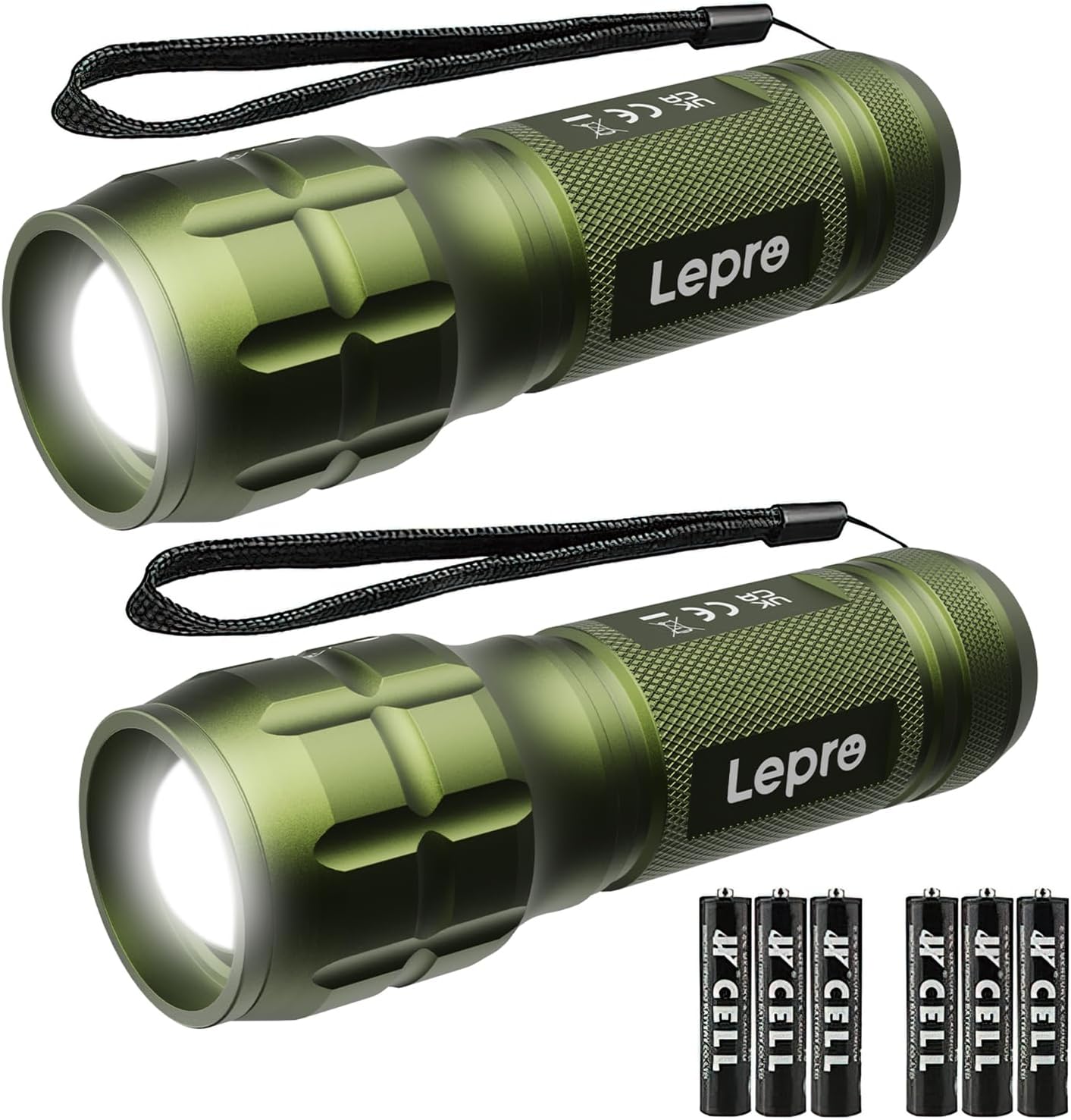 Lighting EVER LED Flashlights High Lumens, Small Flashlight, Waterproof, Adjustable Focus Flash Light for Outdoor, Emergency, Camping, AAA Batteries Included, 2 Pack