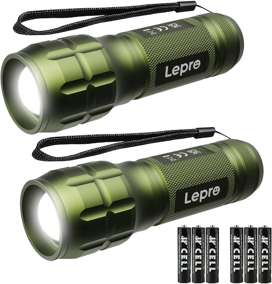 Lighting EVER LED Flashlights High Lumens, Small Flashlight, Waterproof, Adjustable Focus Flash Light for Outdoor, Emergency, Camping, AAA Batteries Included, 2 Pack