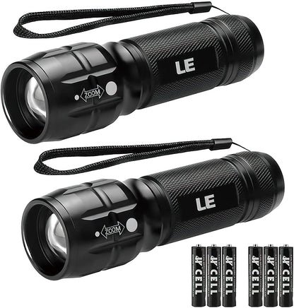 Lighting EVER LED Flashlights High Lumens, Small Flashlight, Waterproof, Adjustable Focus Flash Light for Outdoor, Emergency, Camping, AAA Batteries Included, 2 Pack